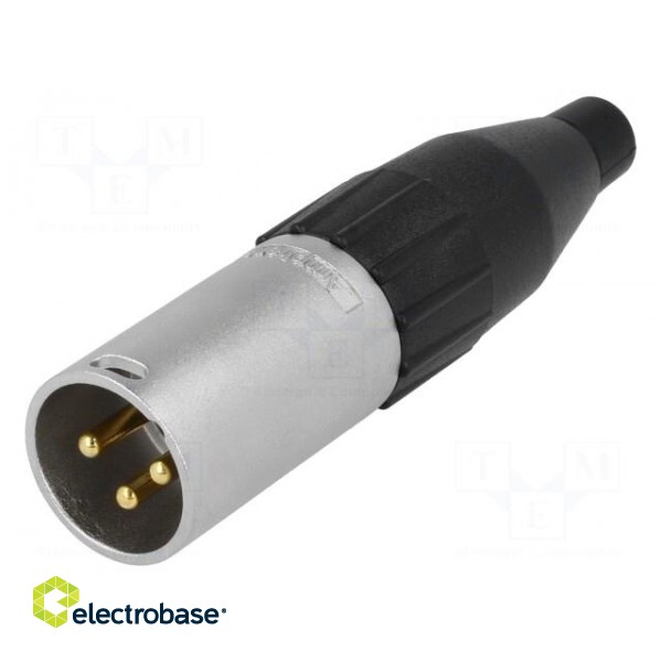 Plug | XLR | male | PIN: 3 | straight | for cable | soldering | gold-plated image 1