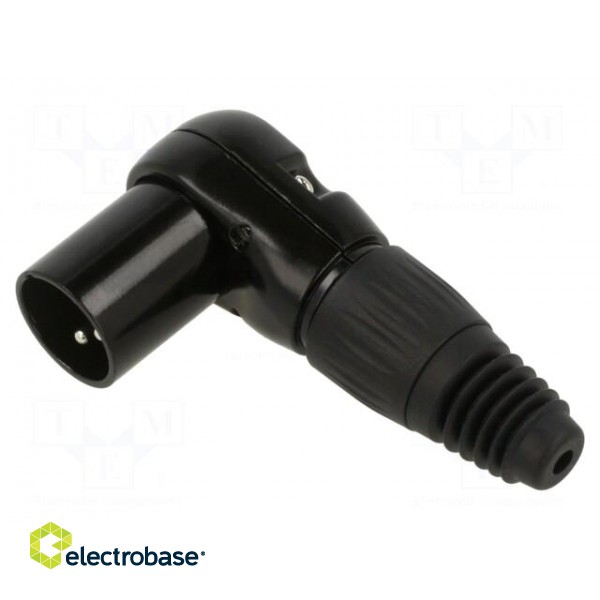 Plug | XLR | male | PIN: 3 | angled 90° | for cable | soldering | black image 1
