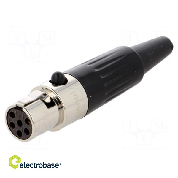 Plug | XLR mini | female | PIN: 6 | for cable | soldering | 1.2A | 0.38mm2 image 1