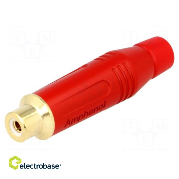Plug | RCA | female | straight | soldering | red | gold-plated | for cable image 1