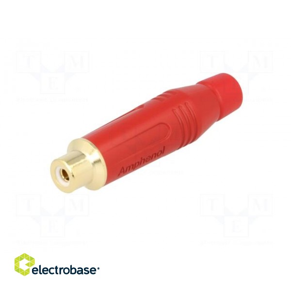 Plug | RCA | female | straight | soldering | red | gold-plated | for cable paveikslėlis 2