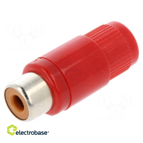 Plug | RCA | female | straight | soldering | red | nickel plated фото 1
