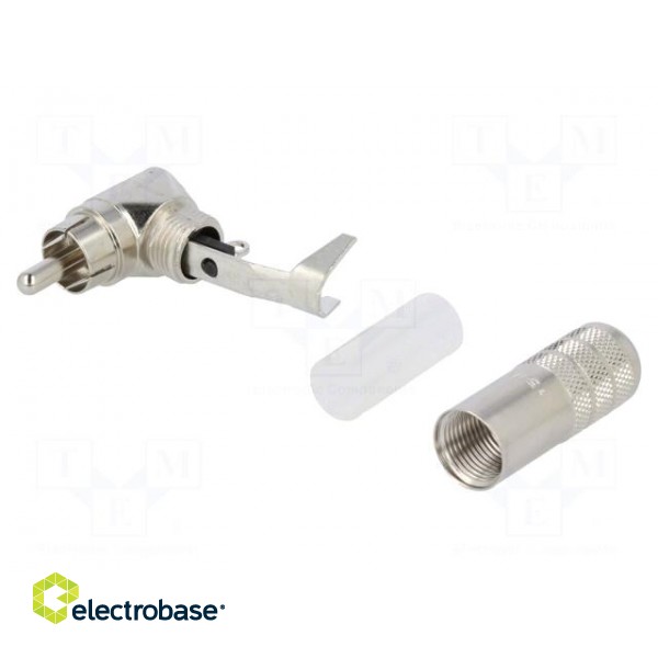 Plug | RCA | male | angled 90° | soldering | silver | nickel plated image 1