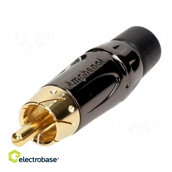 Plug | RCA | male | short | straight | soldering | black | gold-plated image 1