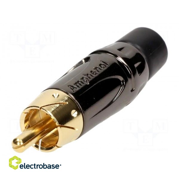 Plug | RCA | male | short | straight | soldering | black | gold-plated фото 1