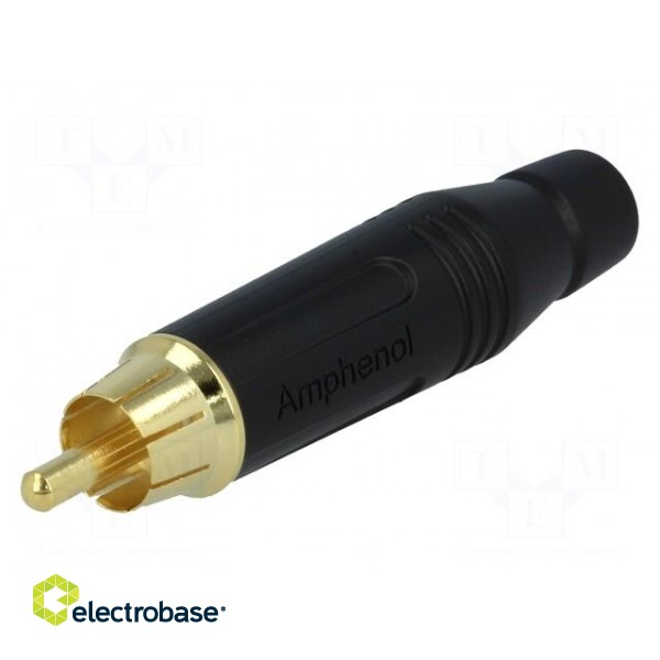 Plug | RCA | male | straight | soldering | black | gold-plated | for cable image 1