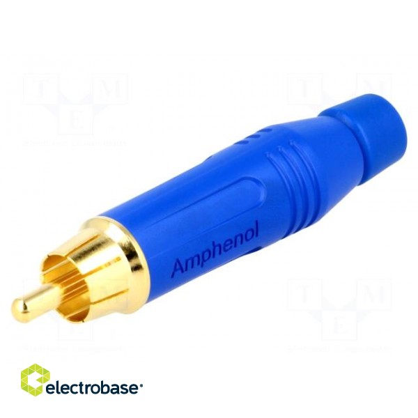 Plug | RCA | male | straight | soldering | blue | gold-plated | for cable фото 1