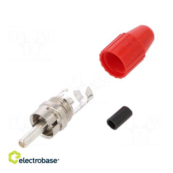 Plug | RCA | male | straight | soldered | red | brass | Enclos.mat: acetal image 1