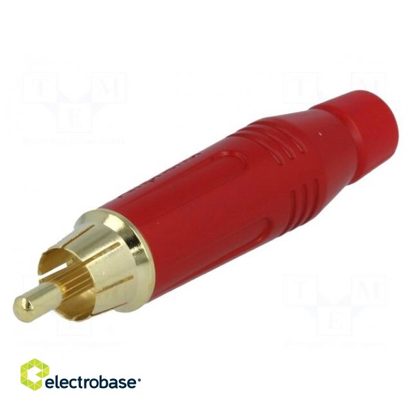Plug | RCA | male | straight | soldering | red | gold-plated | for cable фото 1
