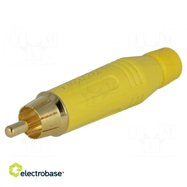 Plug | RCA | male | straight | soldering | yellow | gold-plated | 3÷7mm image 1