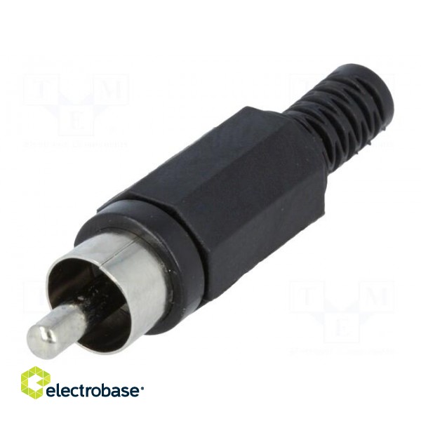 Plug | RCA | male | with strain relief | straight | soldering | black image 1