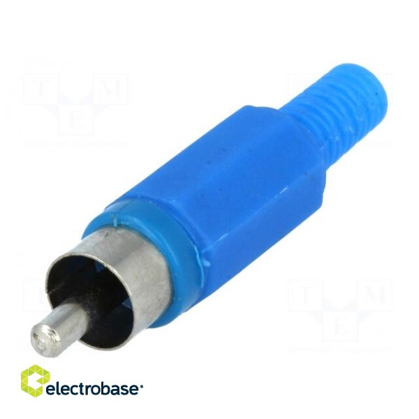 Plug | RCA | male | with strain relief | straight | soldering | blue image 1