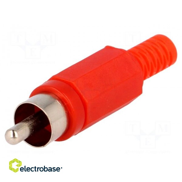 Plug | RCA | male | with strain relief | straight | soldering | red фото 1