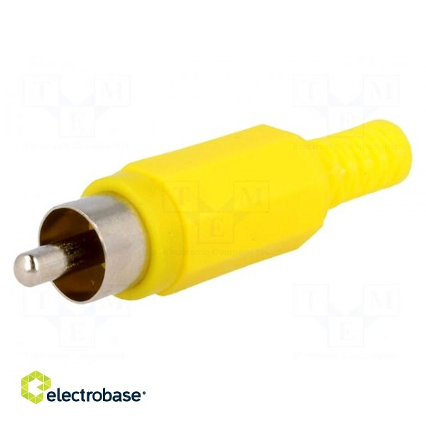 Plug | RCA | male | with strain relief | straight | soldering | yellow image 1
