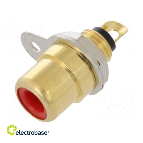 Socket | RCA | female | straight | soldering | gold-plated | Marker: red image 1