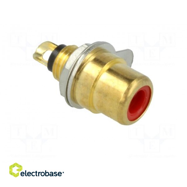 Socket | RCA | female | straight | soldering | gold-plated | Marker: red paveikslėlis 8