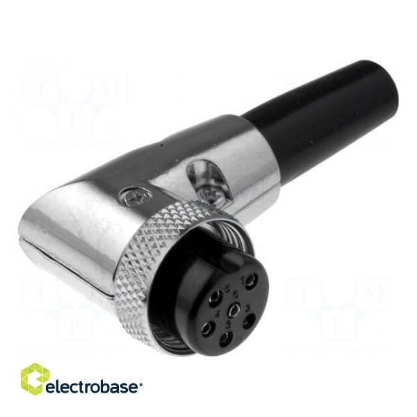 Plug | microphone | female | PIN: 6 | for cable | angled 90° | 6mm