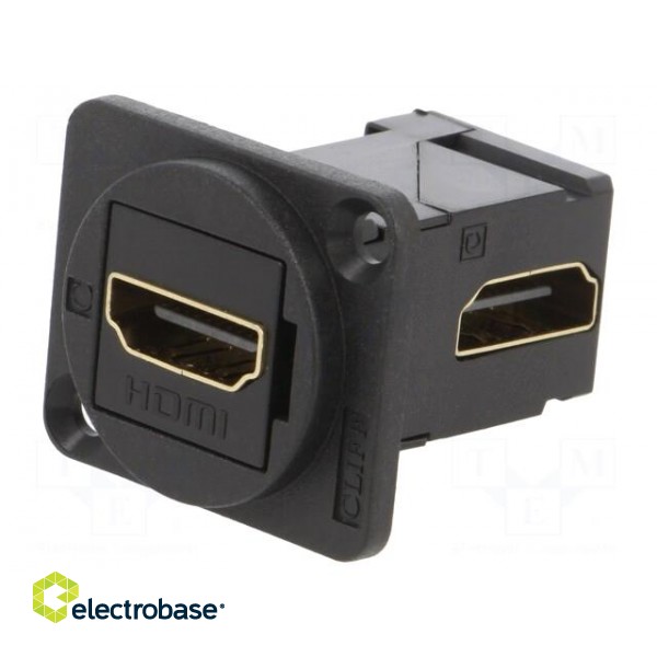 Coupler | HDMI socket,both sides | FT | gold-plated | 19x24mm | angled image 1