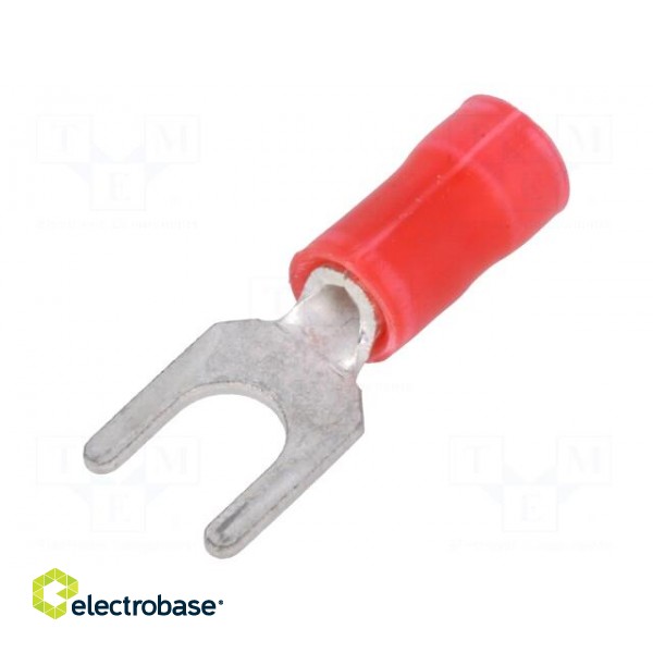 Fork terminal | M4 | 0.3÷1.42mm2 | crimped | insulated | tinned | red