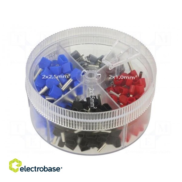 Kit: bootlace ferrules | insulated,double | black,red,blue,grey