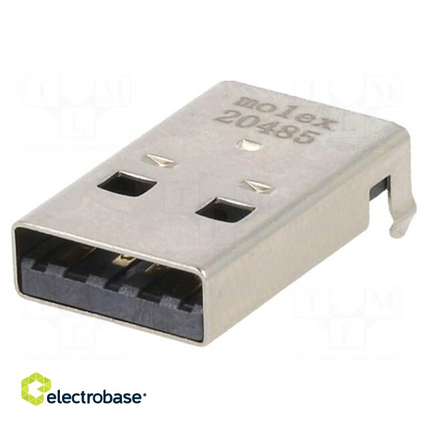 Plug | USB A | male | on PCBs | SMT | PIN: 4 | horizontal | USB 2.0 | in-tray image 1
