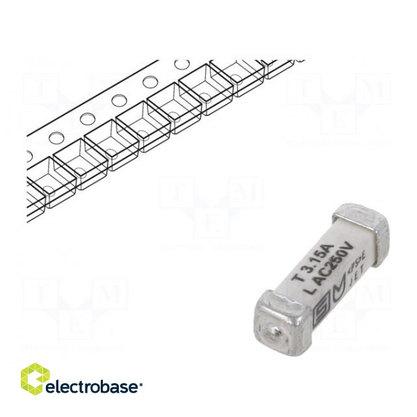 Fuse: fuse | time-lag | 3.15A | 250VAC | 125VDC | SMD | ceramic | 3x10.1mm