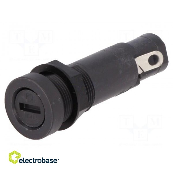 Fuse holder | cylindrical fuses | 5x20mm | 10A | on panel | black | FEU image 1