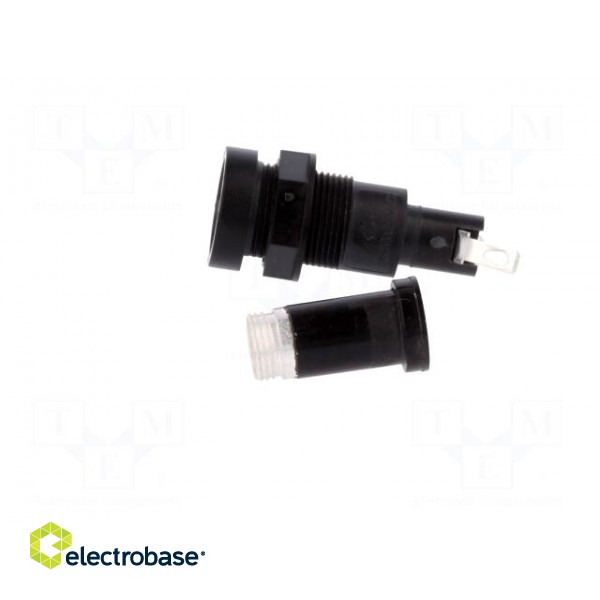 Fuse holder | cylindrical fuses | 5x20mm | 10A | on panel | black | FIO paveikslėlis 3