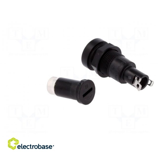 Fuse holder | cylindrical fuses | 5x20mm | 10A | on panel | black | FIO paveikslėlis 4
