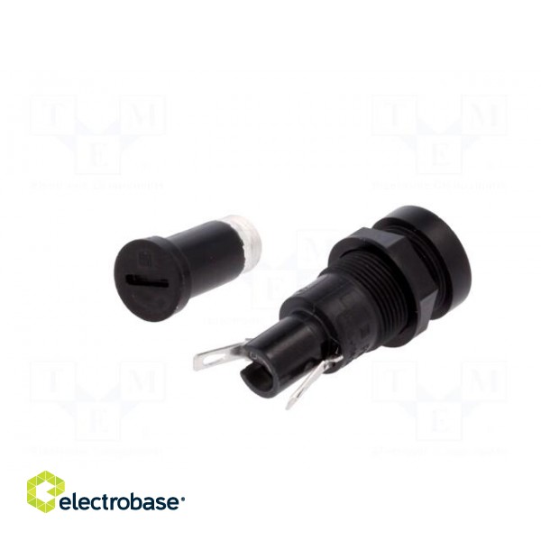 Fuse holder | cylindrical fuses | 5x20mm | 10A | on panel | black | FIO paveikslėlis 6