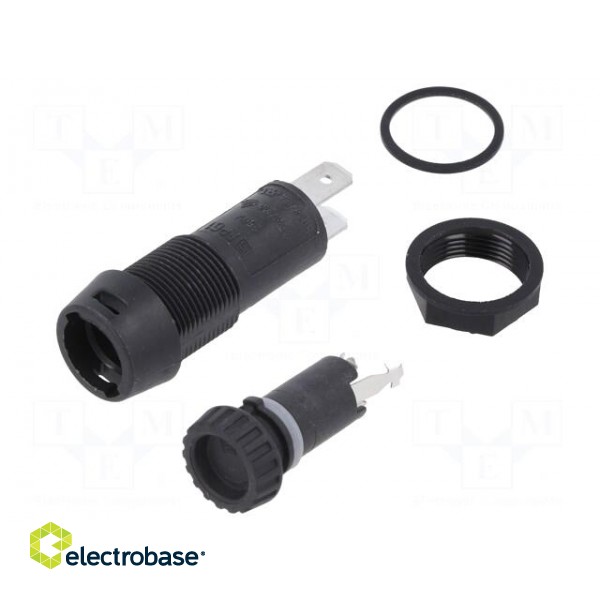Fuse holder | cylindrical fuses | 5x20mm | 10A | on panel | black | FPG1 image 1