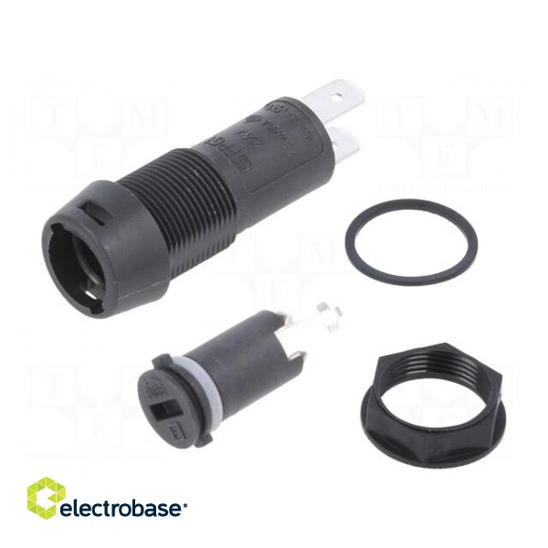 Fuse holder | cylindrical fuses | 5x20mm | 10A | on panel | black | FPG1 paveikslėlis 1