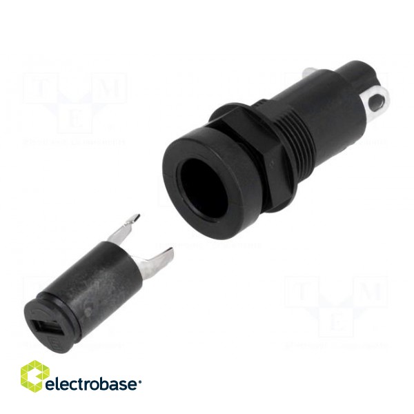 Fuse holder | cylindrical fuses | 5x20mm | 10A | on panel | black | FEF image 1