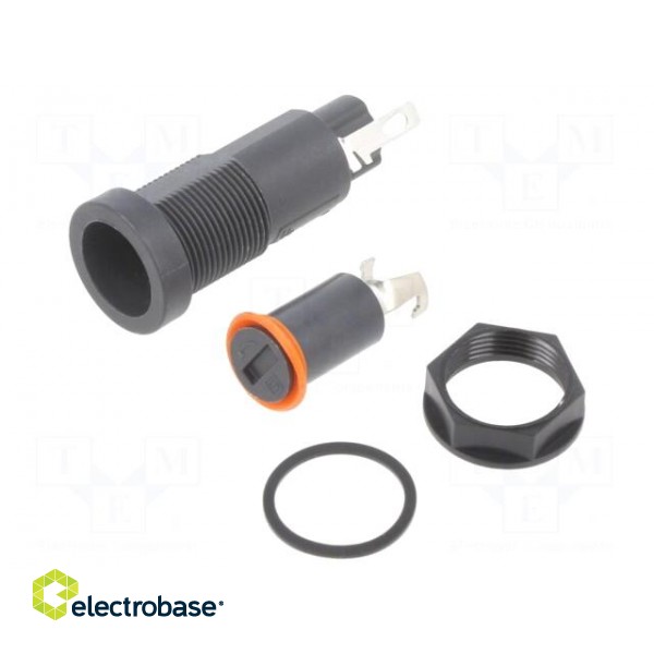 Fuse holder | cylindrical fuses | 5x20mm | 10A | on panel | black | FEF paveikslėlis 1