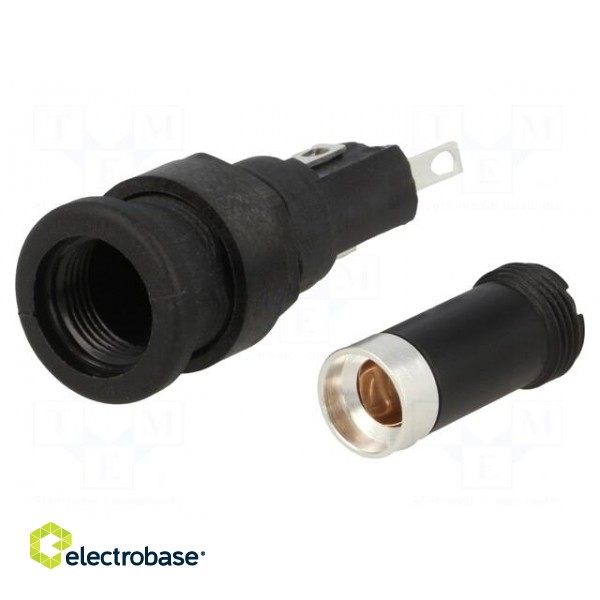 Fuse holder | cylindrical fuses | 5x20mm | 250V | on panel | black paveikslėlis 2