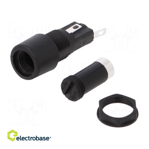 Fuse holder | cylindrical fuses | 5x20mm | 250V | on panel | black image 1