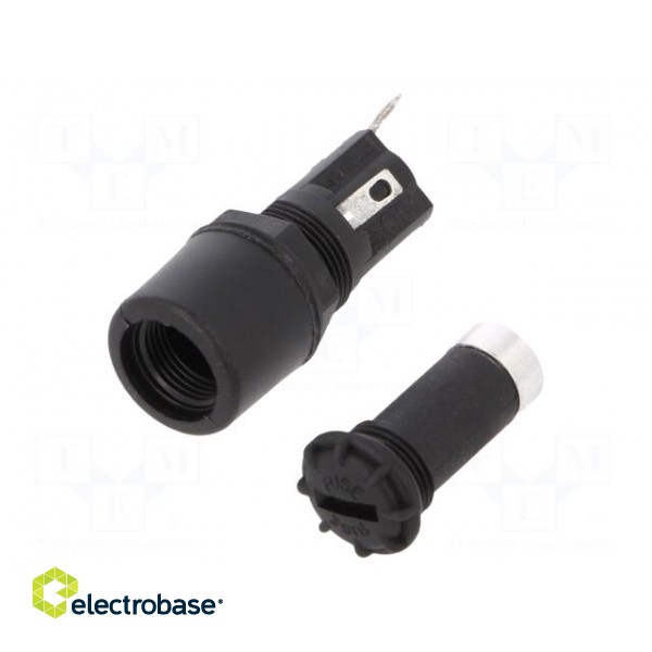 Fuse holder | cylindrical fuses | 5x20mm | 250V | on panel | black фото 1