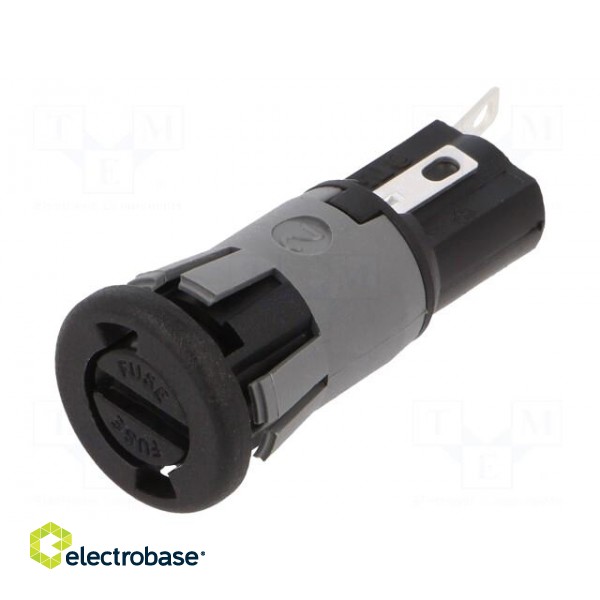 Fuse holder | cylindrical fuses | 5x20mm | 250V | on panel | black image 2