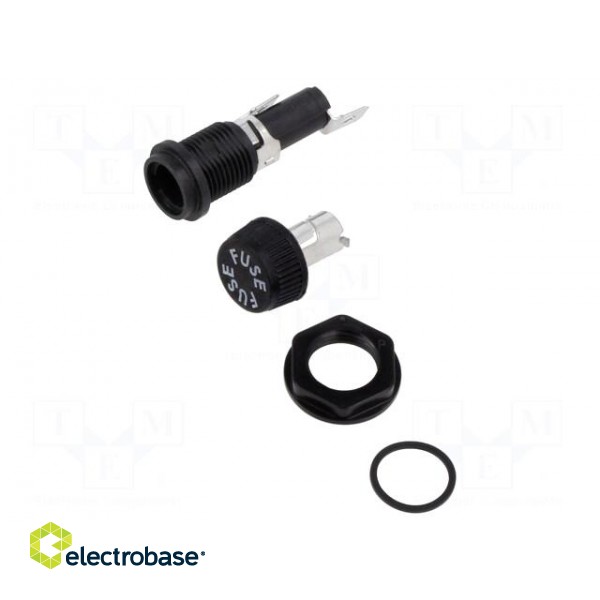 Fuse holder with cover | cylindrical fuses | 6.3x32mm | 20A | black