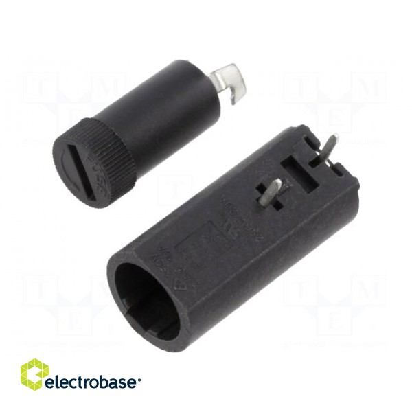 Fuse holder | cylindrical fuses | THT | 5x20mm | -30÷85°C | 10A | black image 1