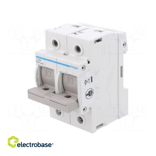 Fuse disconnector | D02 | for DIN rail mounting | 63A | 400V | Poles: 2 paveikslėlis 1