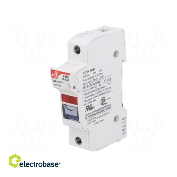 Fuse holder | cylindrical fuses | 10.3x38mm | 32A | 690VAC | Poles: 1 image 1