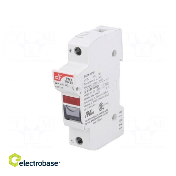 Fuse holder | cylindrical fuses | 10.3x38mm | 32A | Poles: 1 | 24VDC image 1