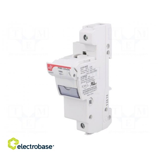Fuse holder | cylindrical fuses | 22x58mm | Mounting: DIN | 100A | IP20 image 1