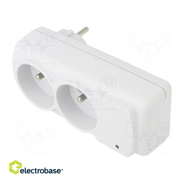 Plug socket strip: protective | Sockets: 2 | 230VAC | 10A | white paveikslėlis 1