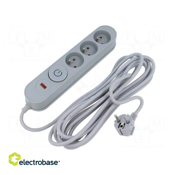 Plug socket strip: protective | Sockets: 3 | 230VAC | 10A | grey | 1.5m