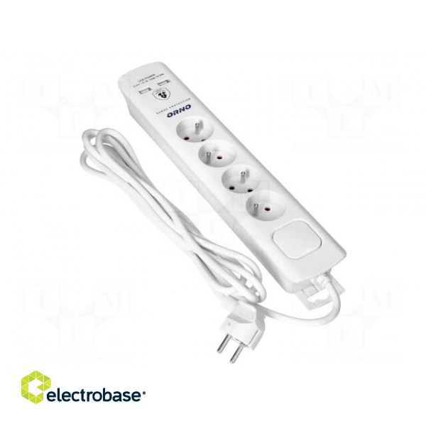 Plug socket strip: protective | Sockets: 4 | 230VAC | 10A | white | 3m
