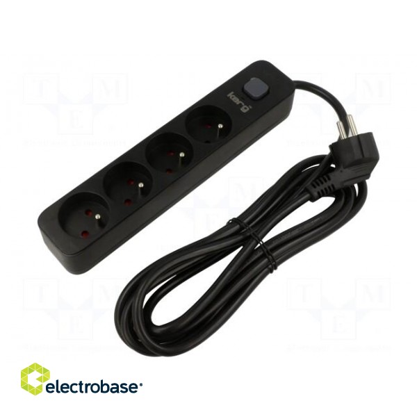 Plug socket strip: protective | Sockets: 4 | 230VAC | 16A | black | KERG