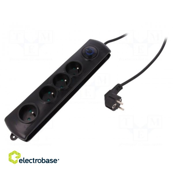 Plug socket strip: protective | Sockets: 4 | 250VAC | 10A | black | 2.5m