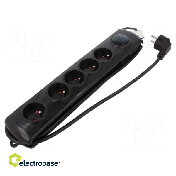 Plug socket strip: protective | Sockets: 5 | 230VAC | 10A | black фото 1